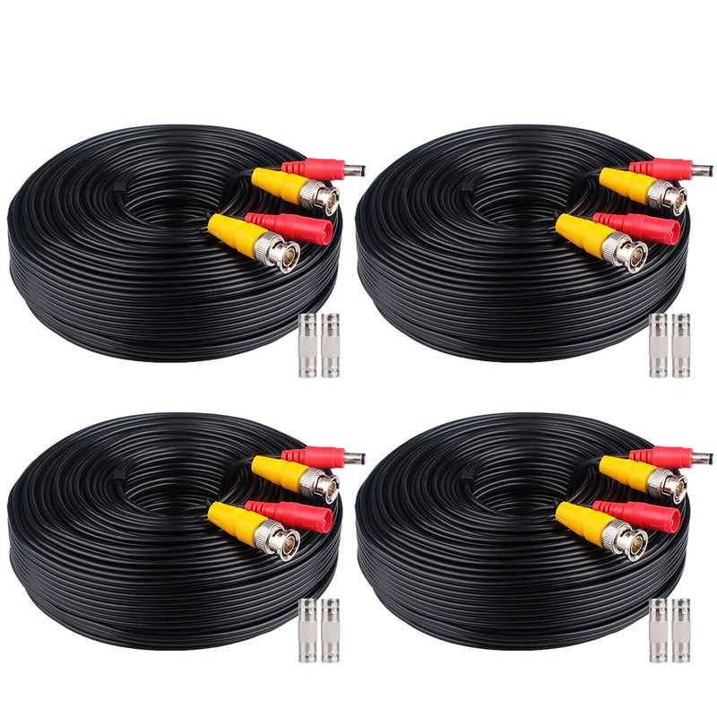 WILDHD BNC Cable 4x100FT, All-in-One Siamese Video and Power Security Camera Wire, Camera Cable for All Max 5MP HD CCTV DVR Surveillance System (100FT 4PACK, Black) - Image 1
